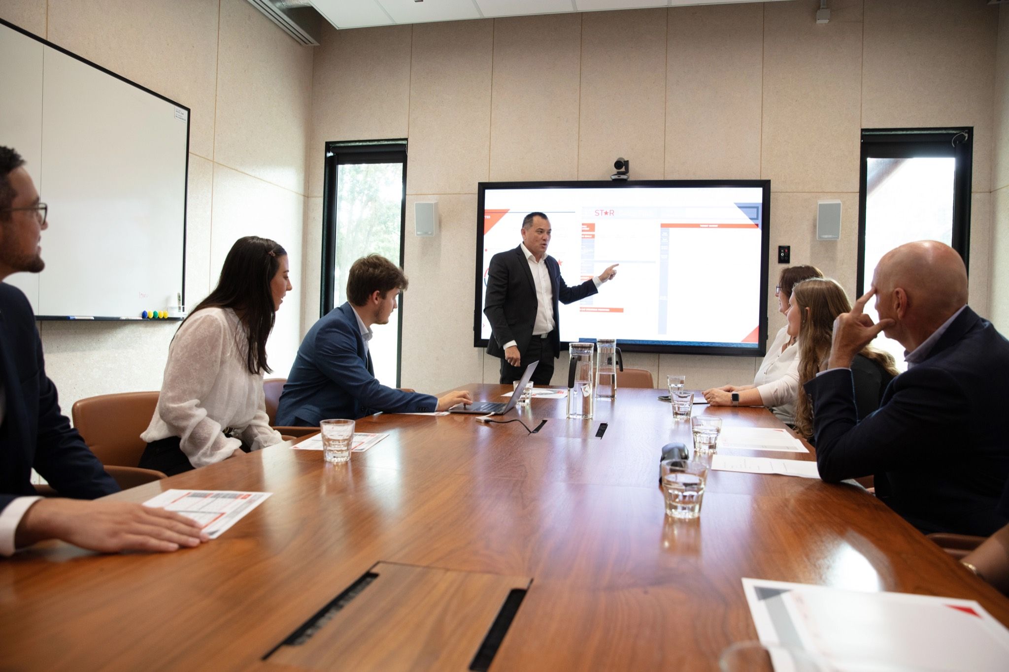 A SalesStar team working through the sales operating system in a boardroom workshop
